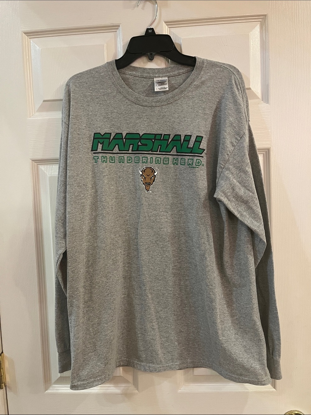 Marshall Gray Long Sleeve Tee with Green Logo